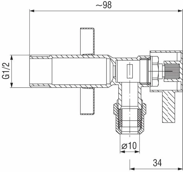 Valvul këndore Ferro Z1234C 1/2" x 3/4" me kokë qeramike, krom