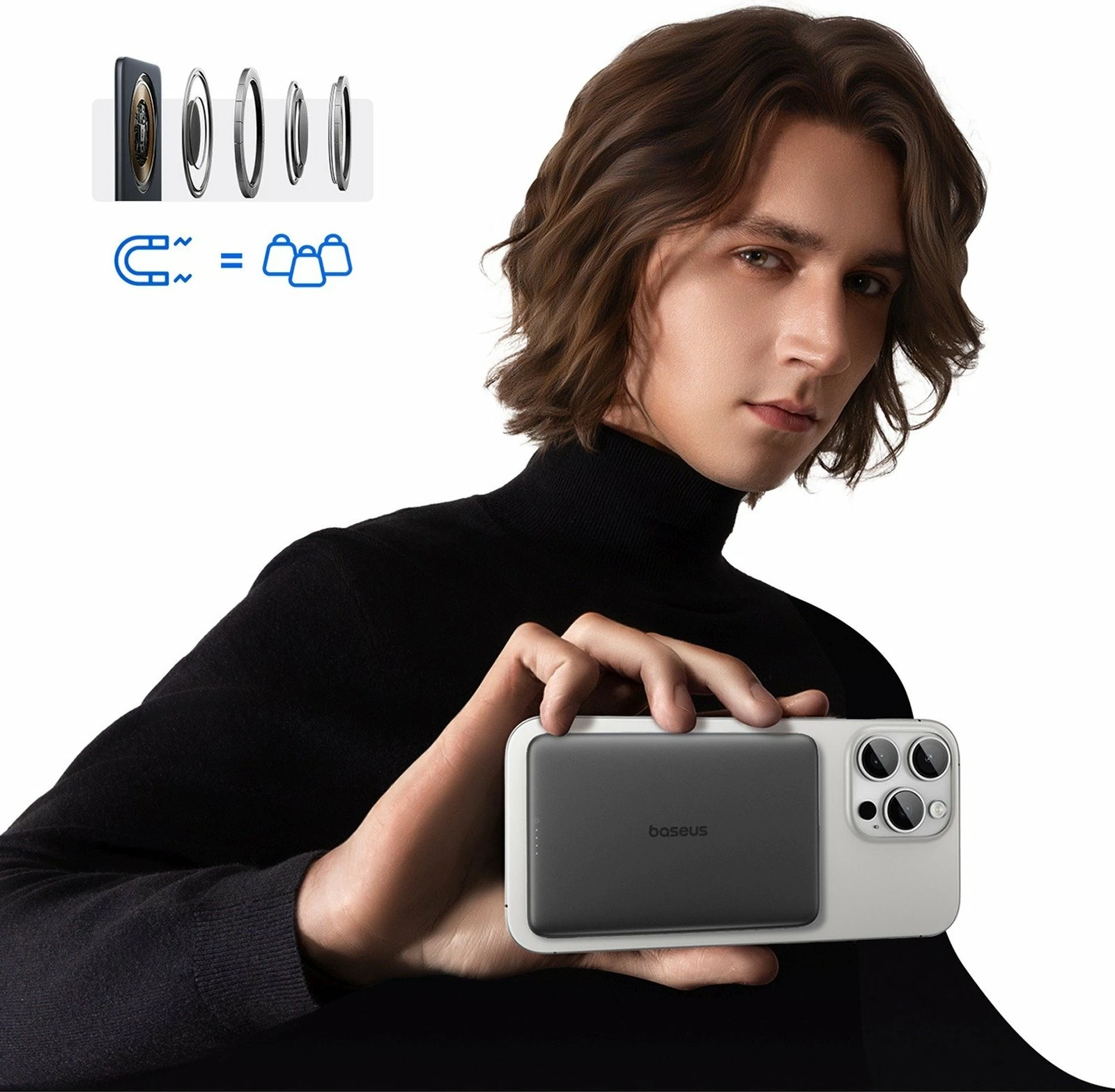 Powerbank Baseus PicoGo AM41 5000mAh 20W MagSafe ultra-slim, i zi, me kabllo USB-C 60W 30cm