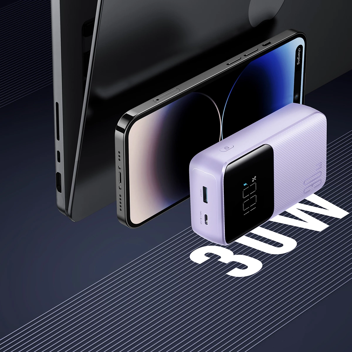 Powerbank Joyroom JR-PBC06, 10000mAh, 30W, me kabllo USB-C/Lightning të integruara, vjollcë