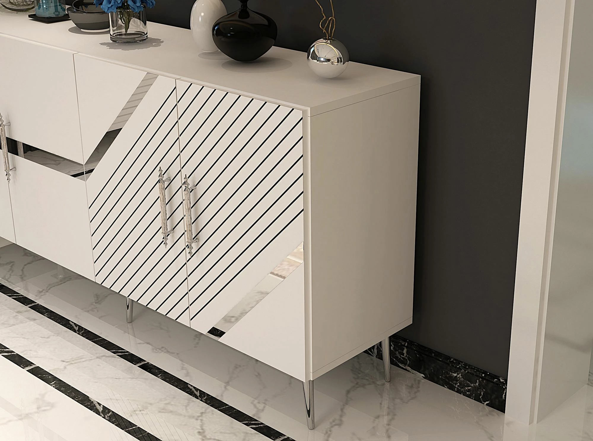 Konsol Skye Decor, Fuga KB150, e bardhë, argjend