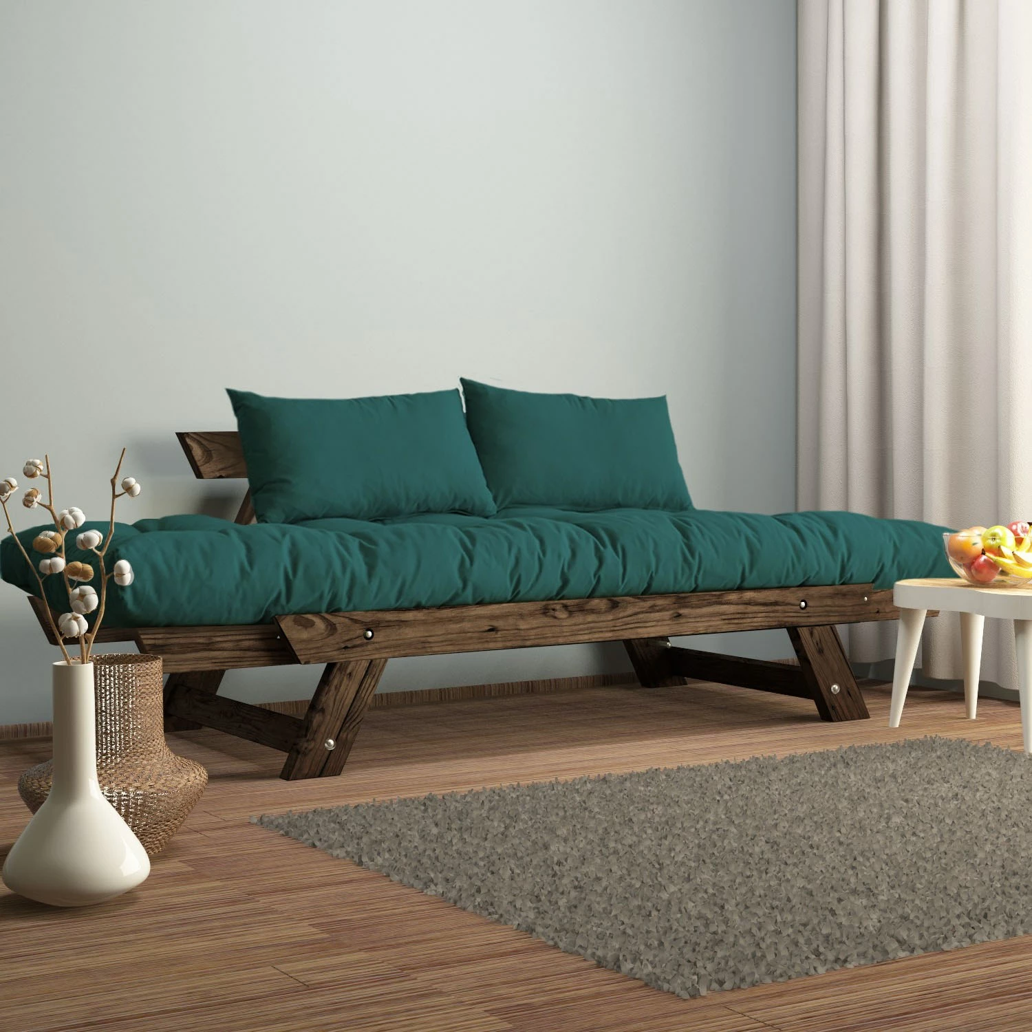 Divan kopshti dy vendësh, Skye Decor, ngjyrë arre dhe jeshile petrol, CPT8116-210
