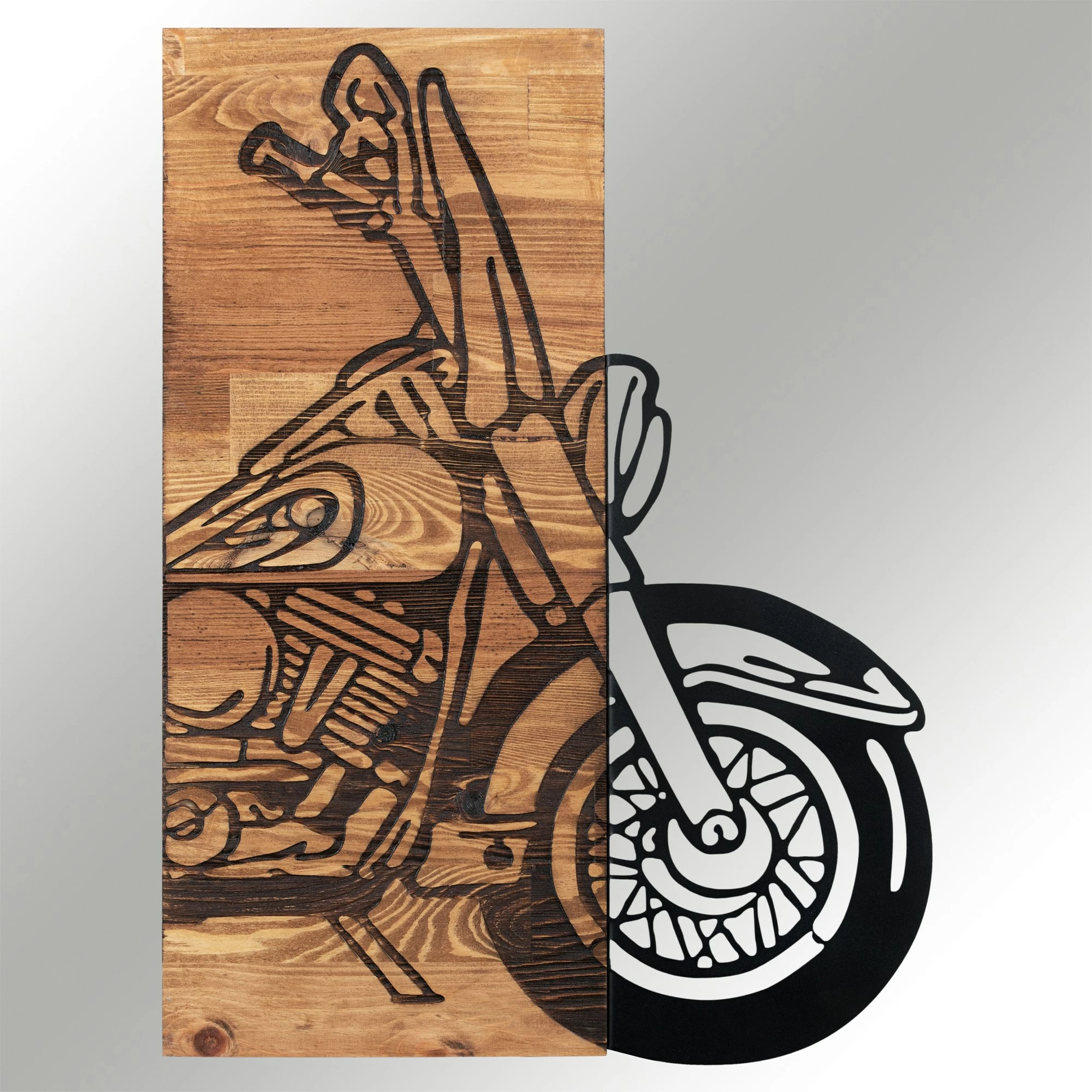 Aksesor dekorativ për mur, dru dhe metal, Wallity Chopper 3, ngjyrë e zezë dhe arre, 42.5x58cm