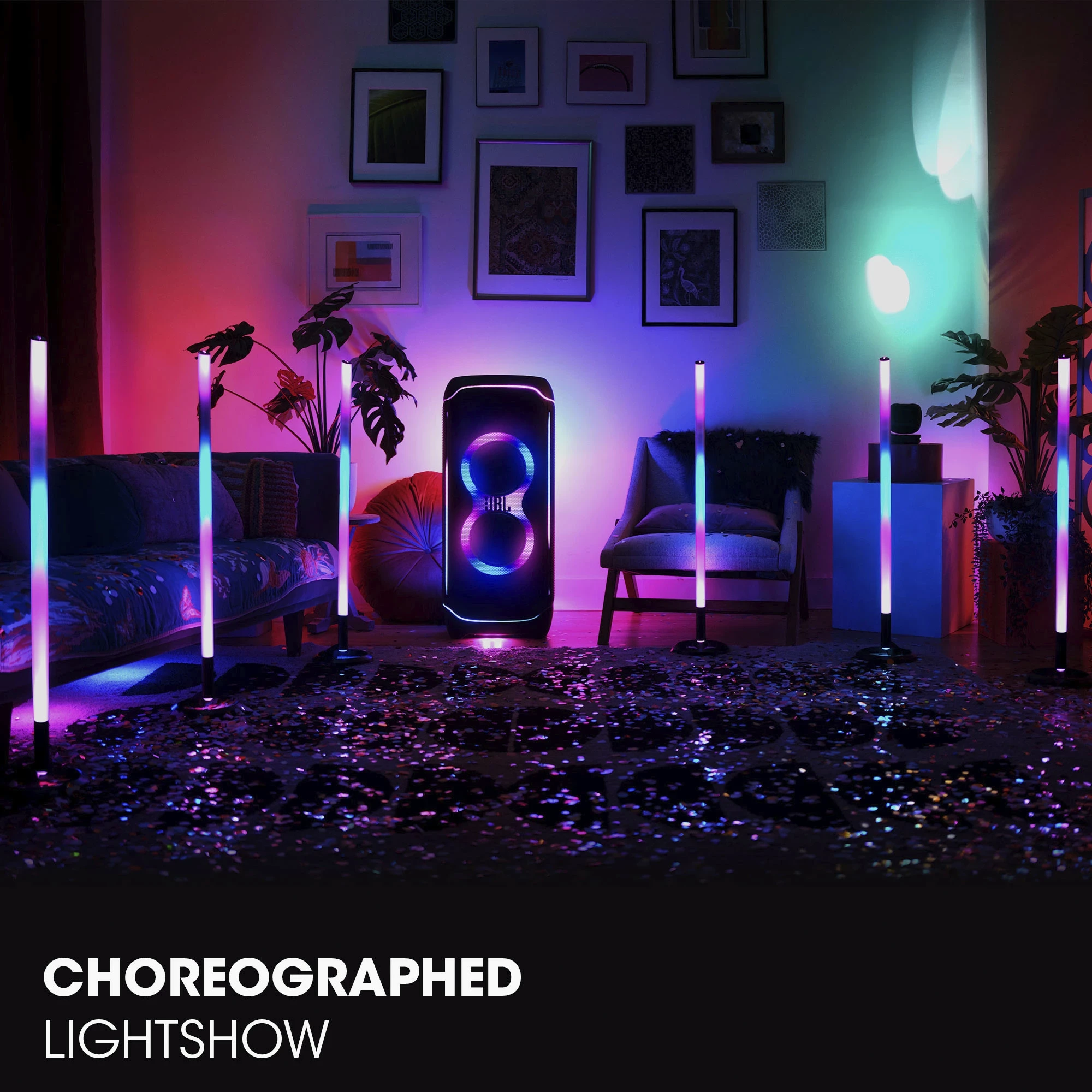Dritë LED JBL PartyLight Stick, 360°, bateri 2500mAh, IPX4, e verdhë/rozë