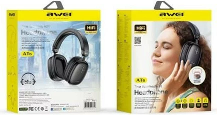 Kufje wireless AWEI AT6, Bluetooth 5.3, Over-Ear, E Zezë