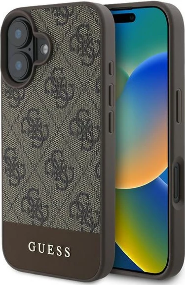 Mbështjellës Guess 4G Bottom Stripe për iPhone 16 Plus 6.7", Kafe
