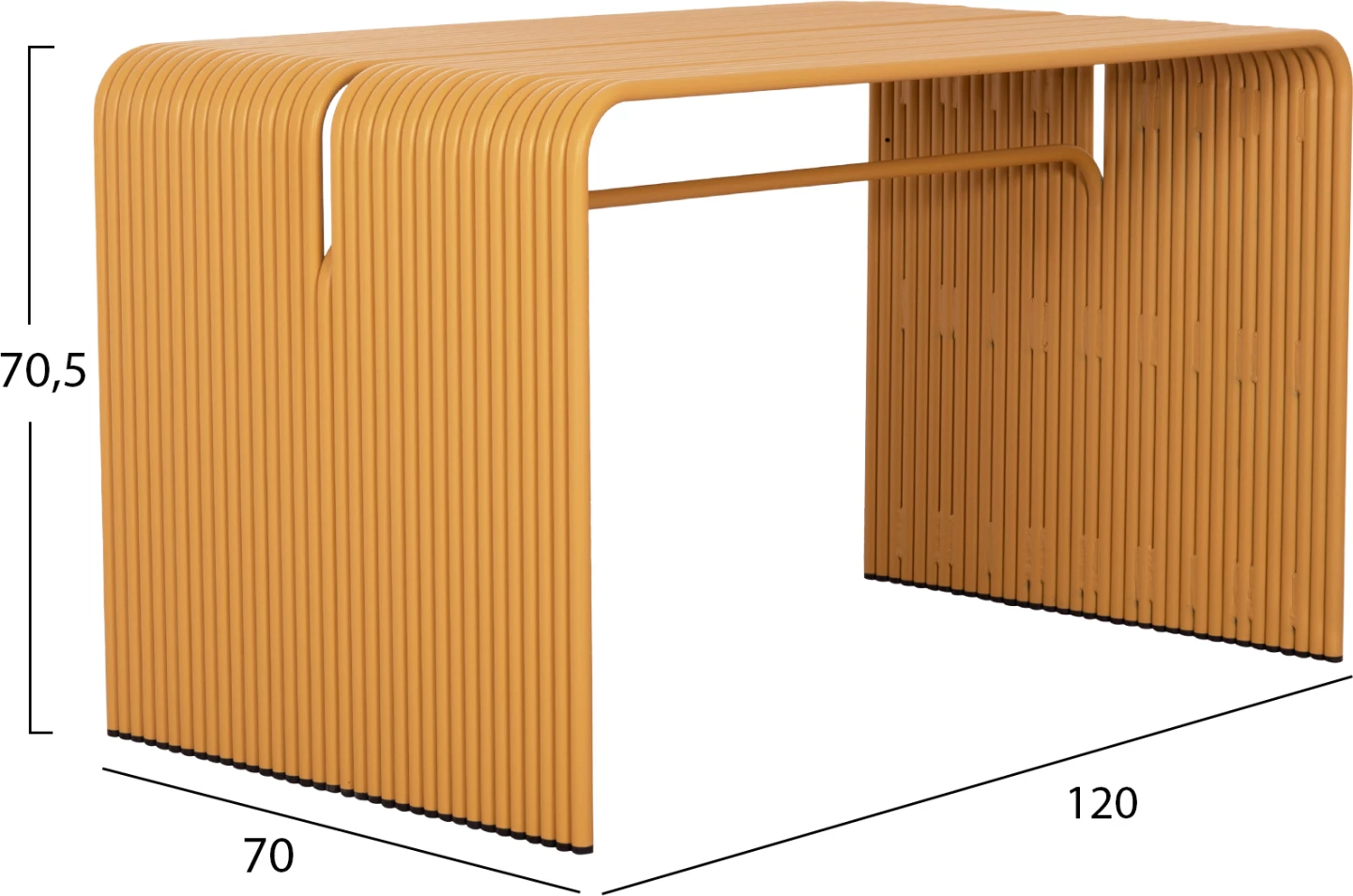 Tavolinë ngrënieje INTREPID, alumin, ngjyrë mustard, 120x70x70.5cm