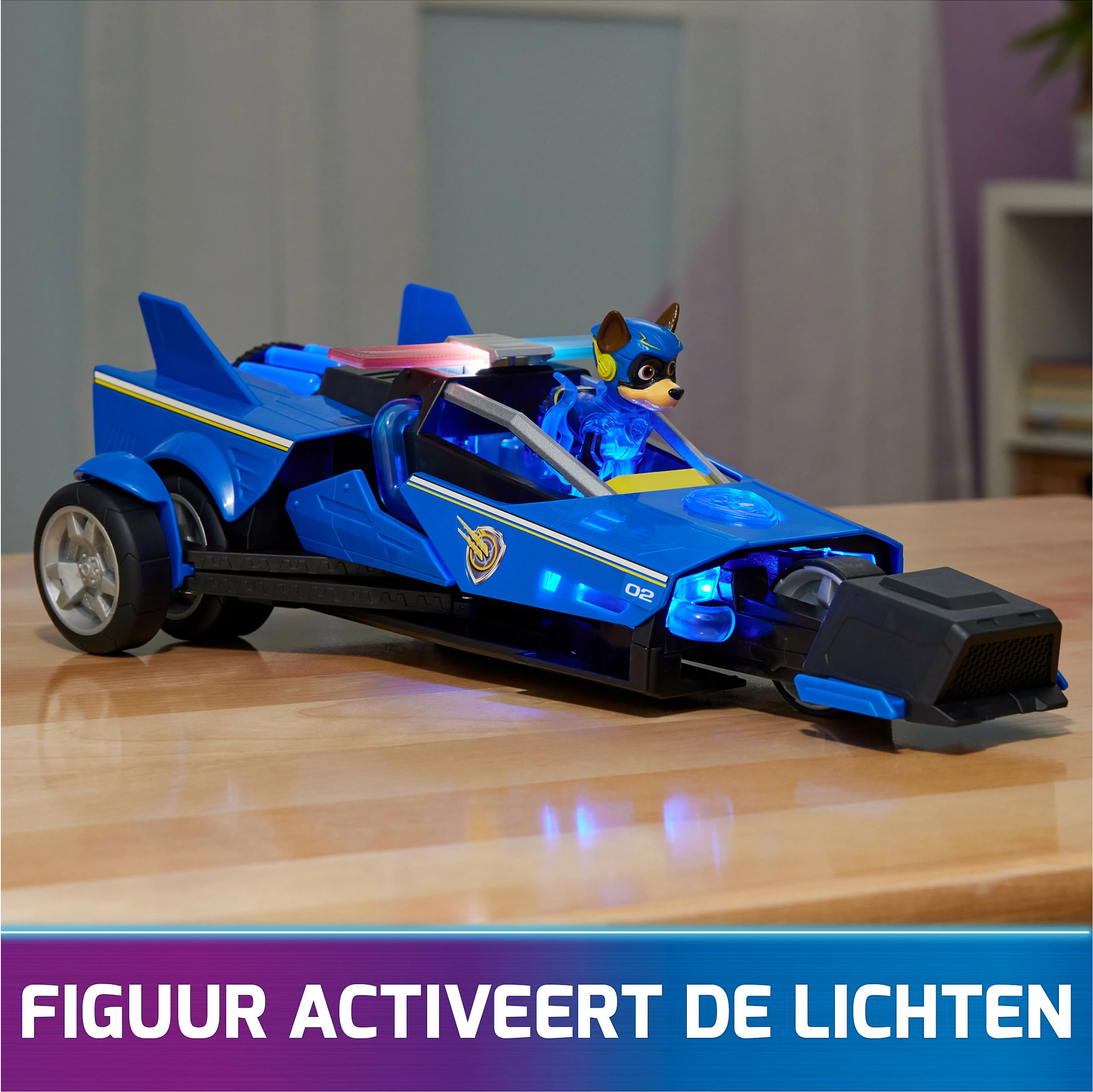 Veturë lodër SPIN MASTER PAW Patrol Mighty Transforming Cruiser Chase, drita dhe tinguj, me figurë, blu