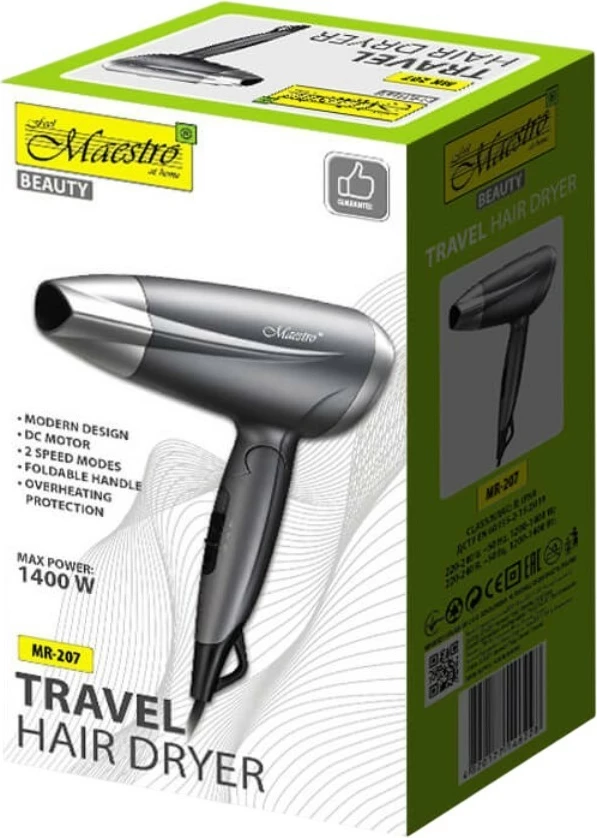 Tharëse flokësh Feel-Maestro MR-207, 1400W, dorezë e palosshme, Gri/Argjend