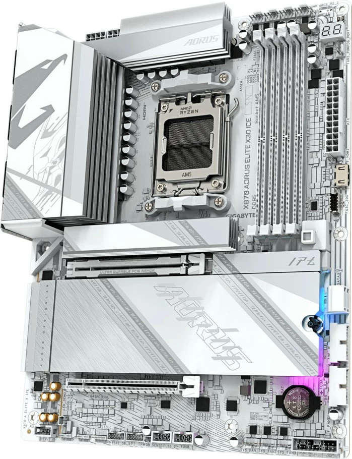 Pllakë amë, Gigabyte AORUS X870 AORUS ELITE X3D ICE, Socket AM5, 4x DDR5, PCIe 5.0 x16, 4x M.2, HDMI, USB4, Wi‑Fi 7, ATX, e bardhë