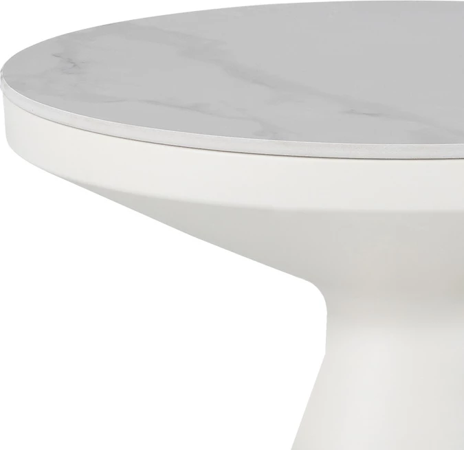 Tavolinë anësore Coozlin, mermer i bardhë sinterizuar, metal i bardhë, D50x50cm
