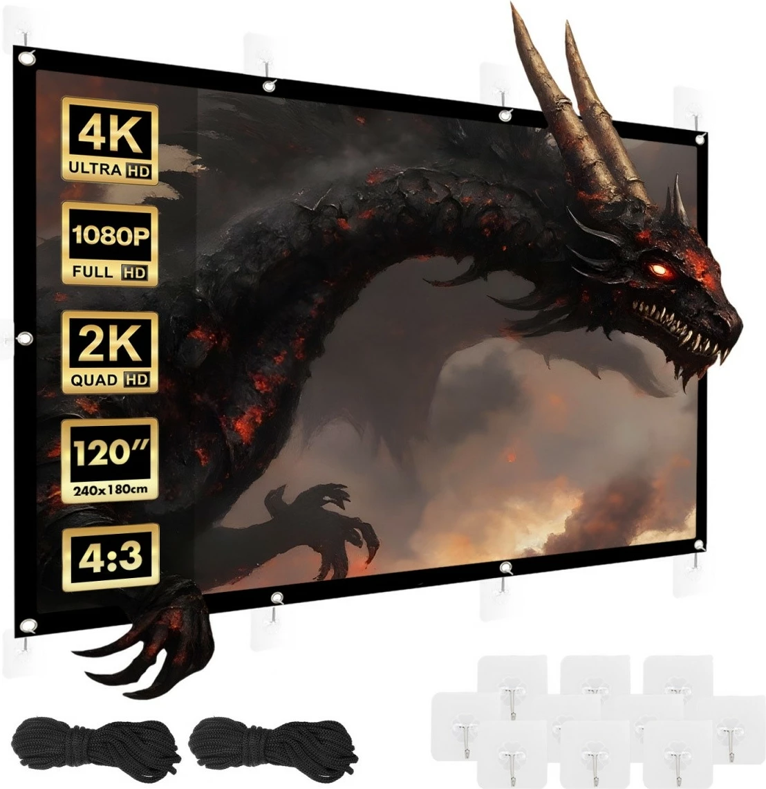 Ekran projekcioni Maclean MC-169, 120 inç, 4:3, 240x180cm, manual, i bardhë