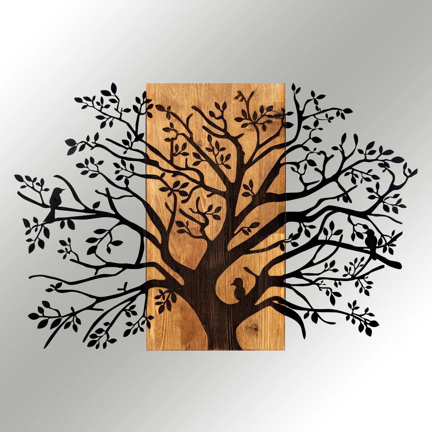 Aksesor dekorativ për mur, dru dhe metal, Wallity, Kavak, ngjyrë e zezë dhe arre, 85x58cm