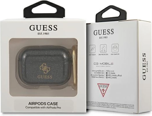 Mbështjellës Guess GUAPUCG4GK për AirPods Pro, Glitter, i zi