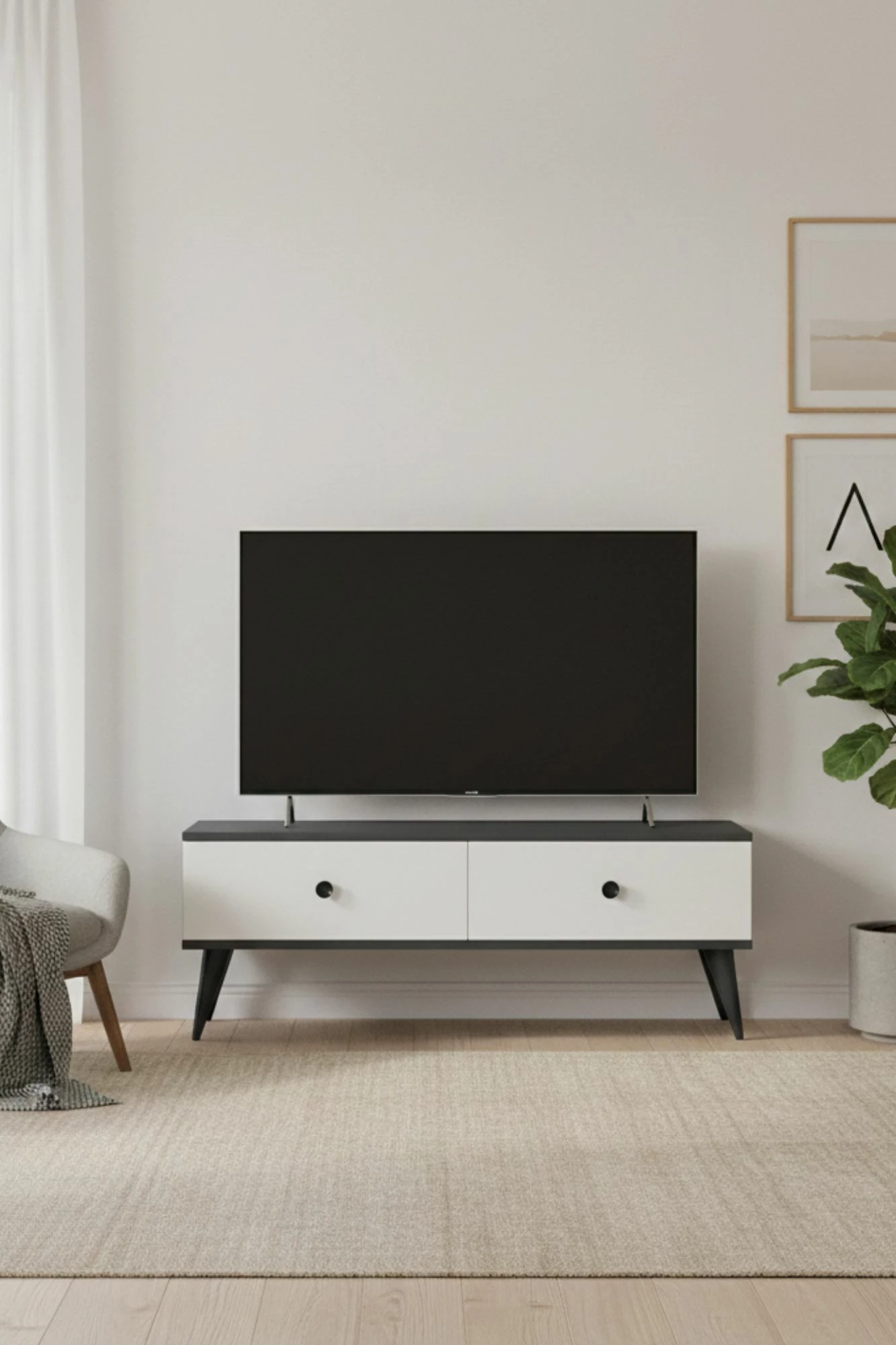 Komodë TV Skye Decor, Mona 120, antracit, e bardhë