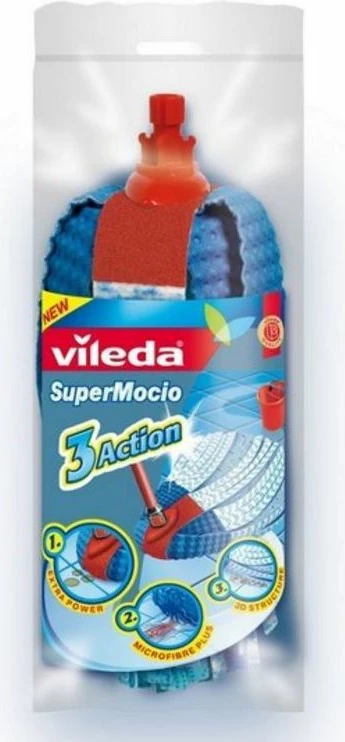 Zëvendësues për mop Vileda SuperMocio 3Action Velour 137477, mikrofibër me shirita veluri, blu