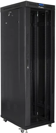 Shafë rack LANBERG 19" 42U 600x1000, në dysheme, derë e xhamtë, LCD V2, e zezë