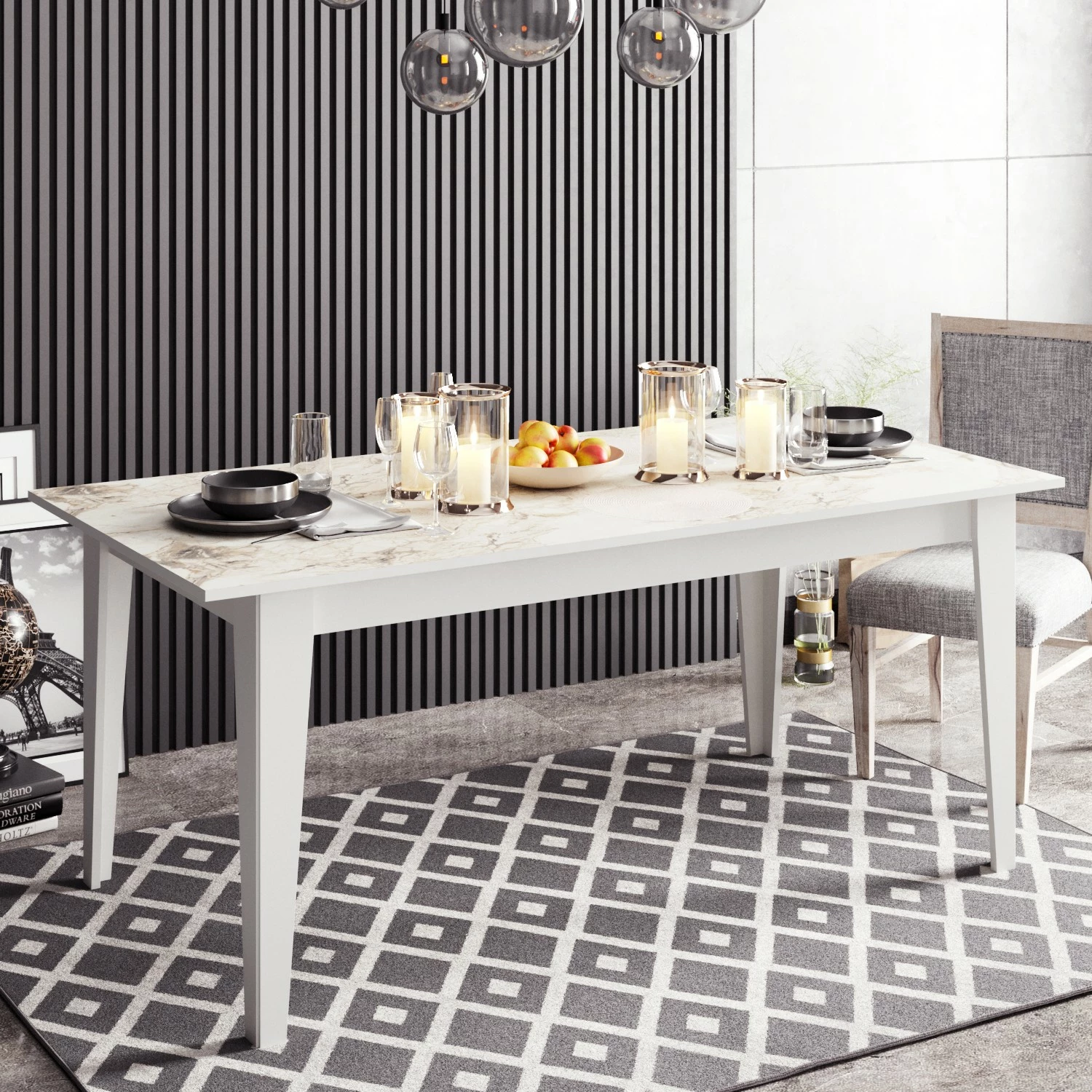 Tavolinë ngrënieje Hanah Home, Polka, e bardhë