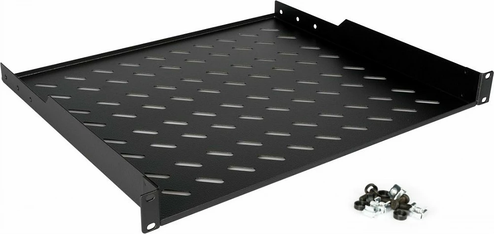 Raft rack EQUIP 19" 1U, i fiksuar, i ventiluar, i zi