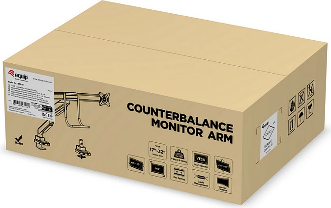 Mbajtëse tavoline për 2 monitorë EQUIP 17"-32", VESA 75x75/100x100, sustë gazi, 9kg për ekran, 360°, silver