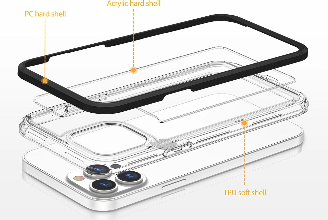 Mbështjellës Hurtel Clear 3in1 për iPhone 14 Plus, kornizë e zezë, transparent