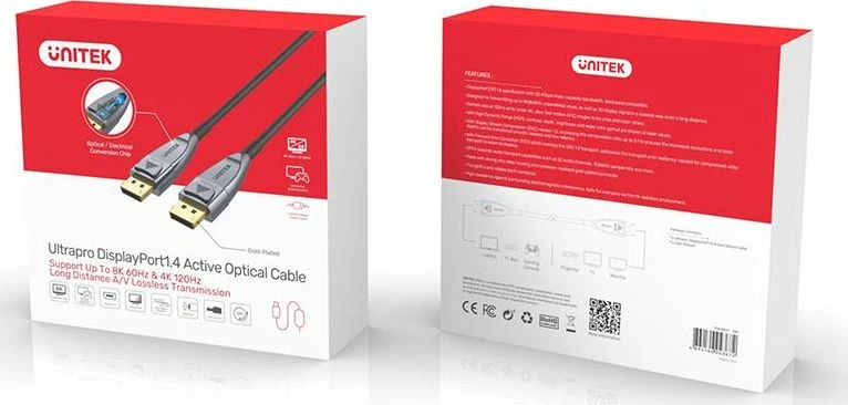 Kabllo DisplayPort Unitek C1616GY, DP 1.4, 10m, fiber optike, 8K@60Hz/4K@120Hz, Gri
