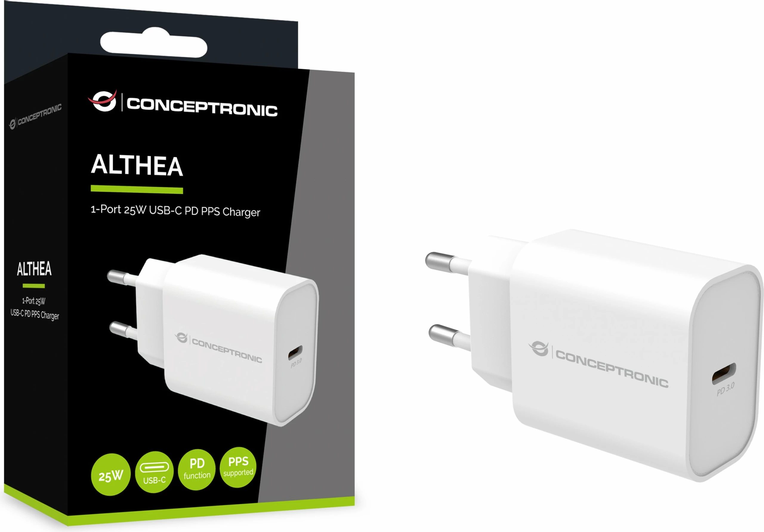 Karikues Conceptronic 1Port USB-C 25W PD3.0/PPS i bardhë