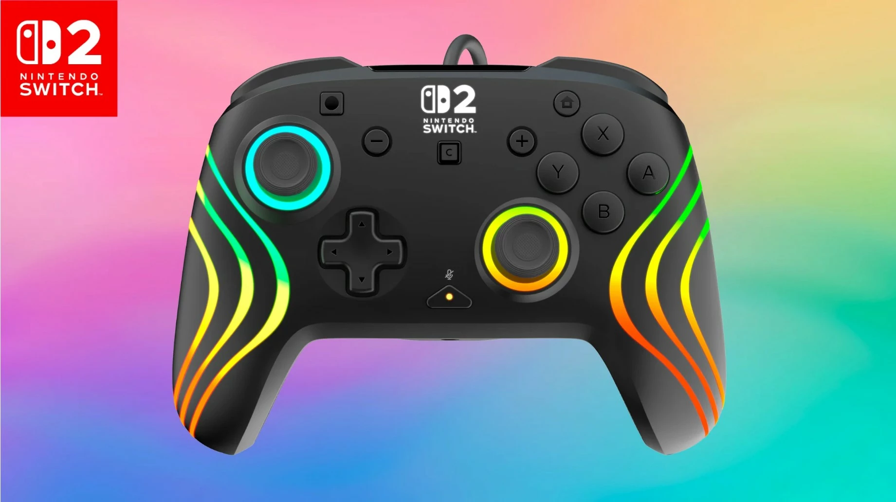 Kontroller me kabllo Turtle Beach Afterglow Wave për Nintendo Switch 2, RGB, Hall sticks, USB 3m, jack 3.5mm, i zi