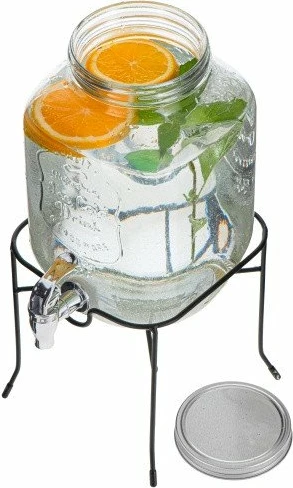 Kavanoz për pije me rubinet Adler AD 6741, 4 L, transparent, me stand metalik + rubinet rezervë