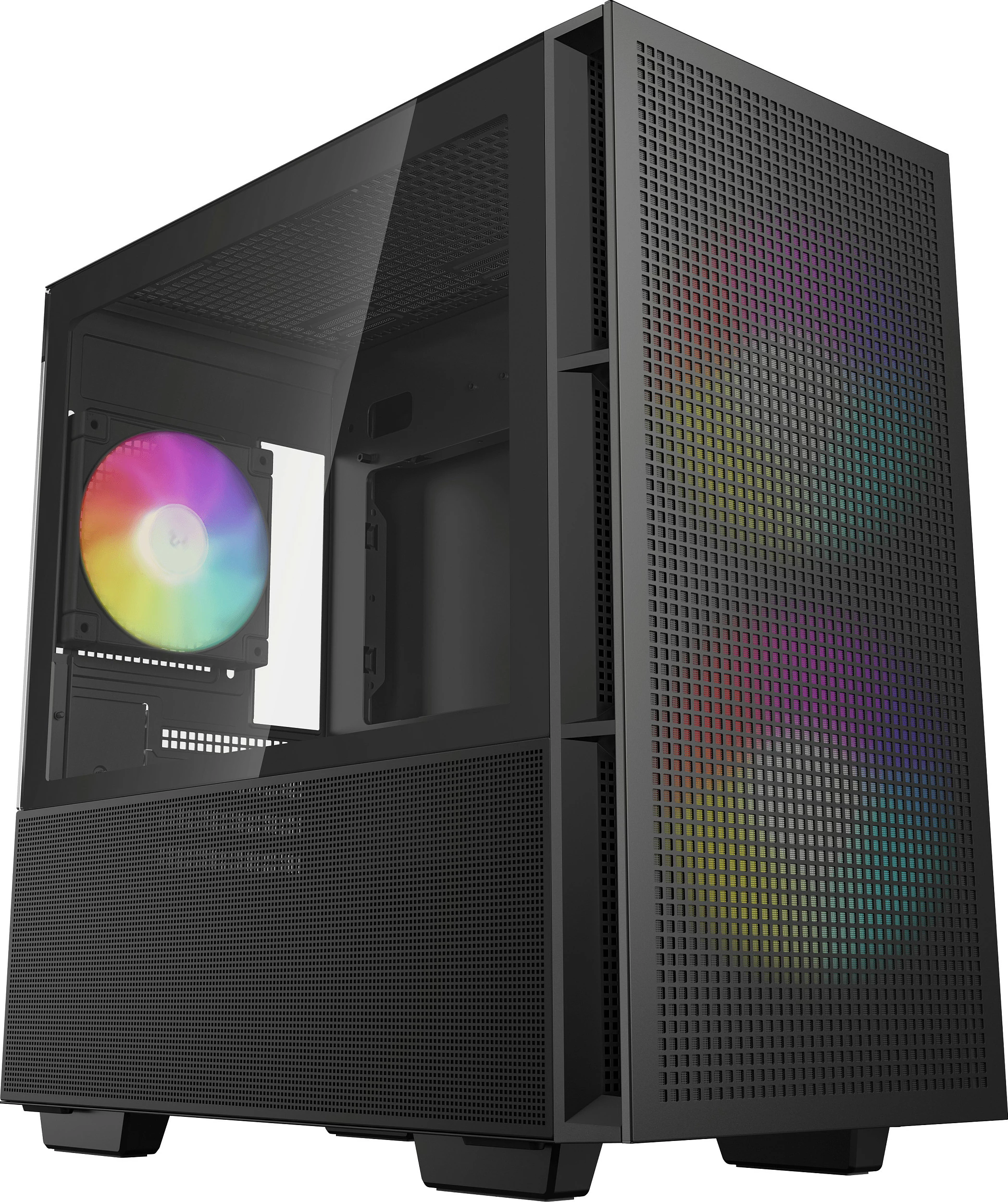 Kasë DeepCool CH360, Micro-ATX/Mini-ITX, xham i temperum, RGB, e zezë