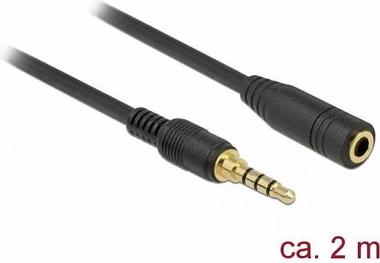 Kabllo audio AUX 3.5mm DeLOCK 85631, mashkull-në-femër, 2 m, e zezë