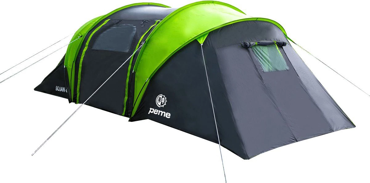 Tendë kampingu Peme Boyan 4, 4 persona, 2 dhoma, vestibul i madh, 4000/6000 mm, 410x220x140 cm, 9.1 kg, gri