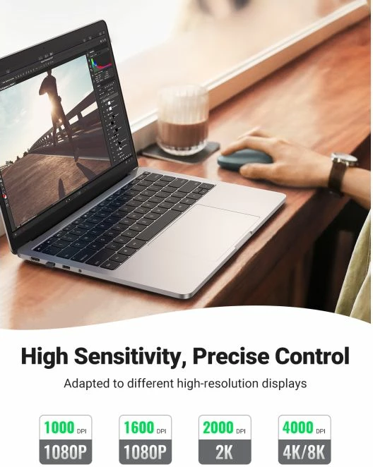 Maus wireless UGREEN 90374 2.4GHz 4000 DPI silent ultra i hollë, jeshile, me kuti