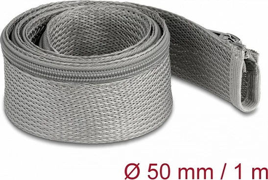 Mbështjellës kabllosh DeLOCK, 1 m x 50 mm, me zinxhir, rezistent në nxehtësi, gri