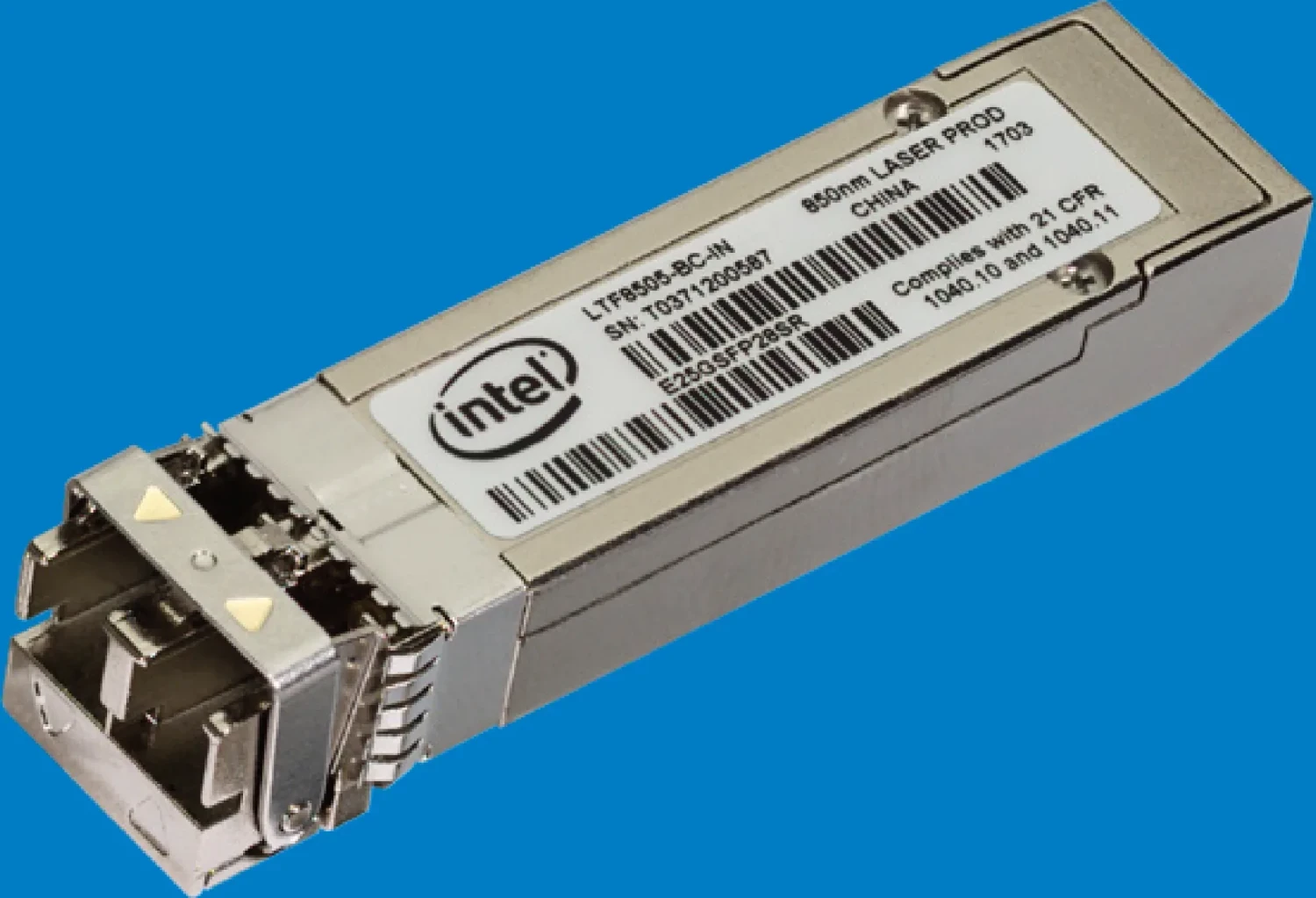 Modul optik SFP28 Intel E25GSFP28SR, 25000 Mbit/s, fiber optic, SR, 850 nm, argjendtë