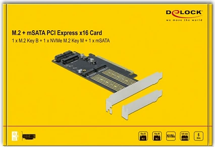 Kartelë zgjerimi DeLOCK PCIe x16 në M.2 B + M.2 NVMe M + mSATA, low-profile