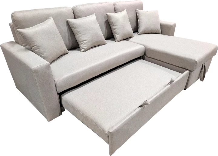 Divan qoshe me shtrat dhe depo, ngjyrë bezhë, Sorno, 224x146x90cm