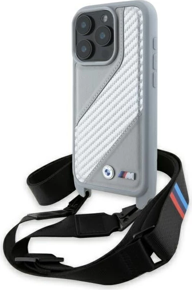 Mbështjellës BMW M Edition Carbon Stripe & Strap për iPhone 16 Pro Max, Gri