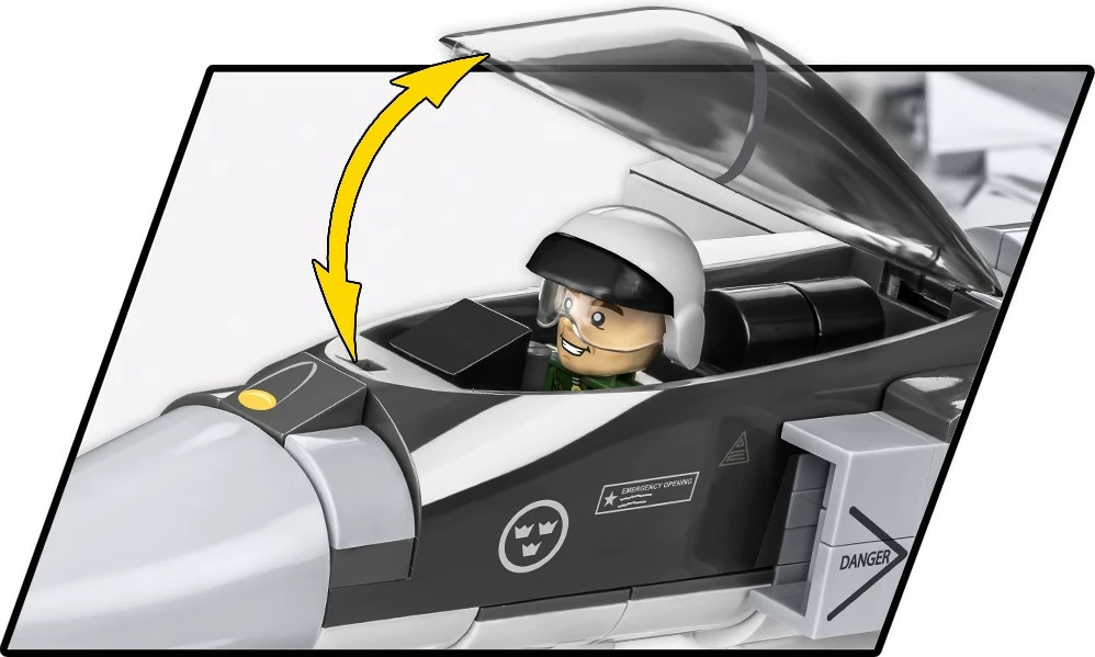 Set blloqe ndërtimi Cobi Klocki SAAB JAS 39 Gripen E, 480 pjesë, gri/bardhë/zezë