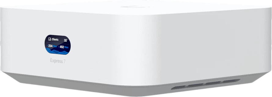 Ruter/Cloud Gateway Ubiquiti UniFi Express 7 UX7 Wi‑Fi 7, 10GbE WAN, 2.5GbE LAN, Mesh, i bardhë