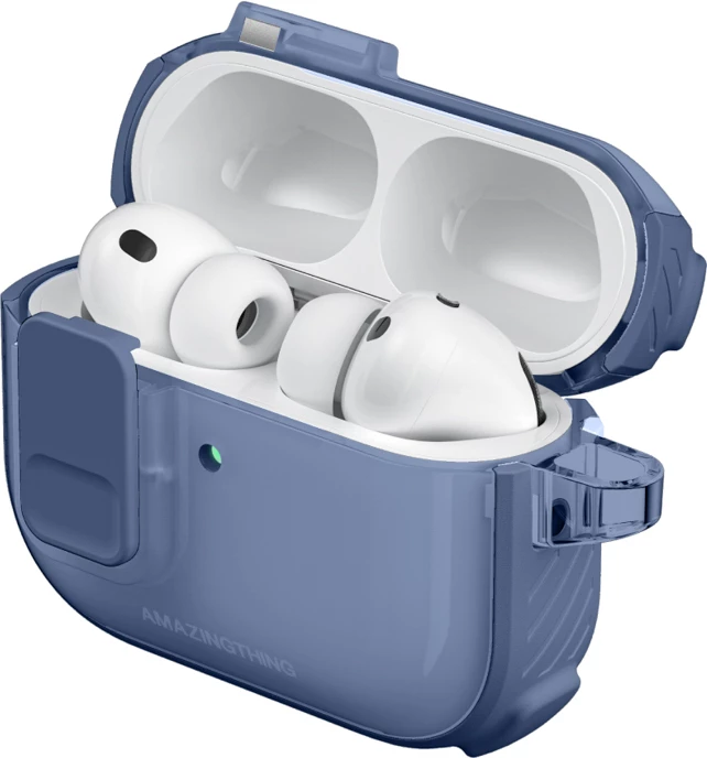 Mbështjellës për kufje AmazingThing Titan Pro Mag Case Clear për AirPods Pro 3, PC+TPU, me karabiner, mbështetje karikim wireless, blu