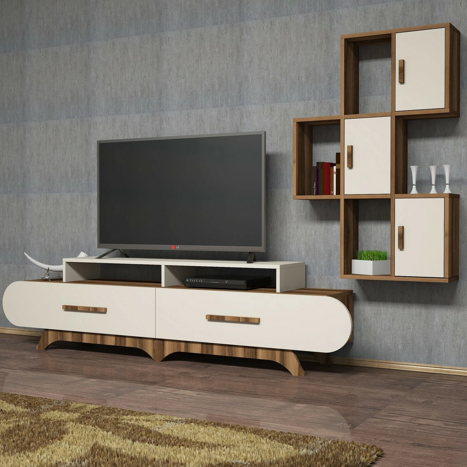 Komodë TV Hanah Home Flora S, ngjyrë arre dhe krem