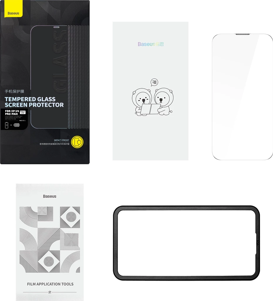 Mbrojtës ekrani tempered glass Baseus për iPhone 14 Pro Max, 0.3mm, me mbrojtje për altoparlant, Transparent
