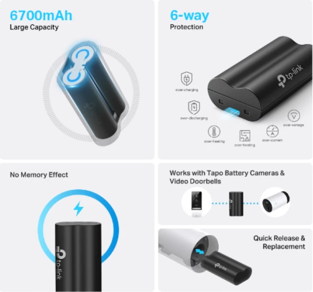 Bateri TP-LINK Tapo A100 6700mAh për C420/C400/D230, e zezë