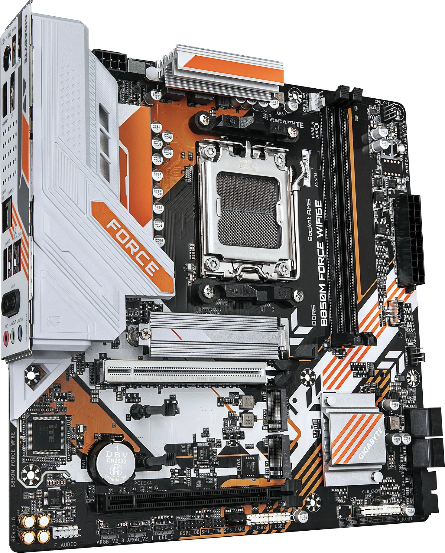 Pllakë amë Gigabyte B850M FORCE WIFI6E, Socket AM5, DDR5 deri 9600MHz (OC), Wi‑Fi 6E, mATX, bardhë/zi