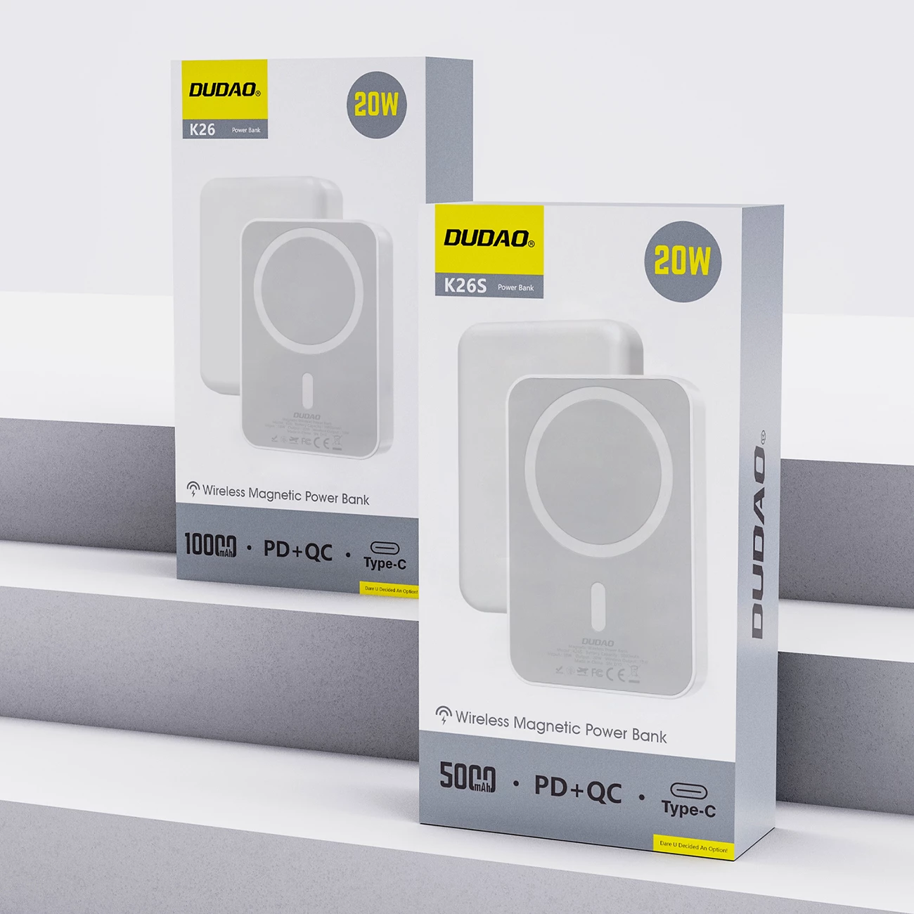 Powerbank Dudao K26S, 5000mAh, 20W, USB-A/USB-C/MagSafe, bardhë