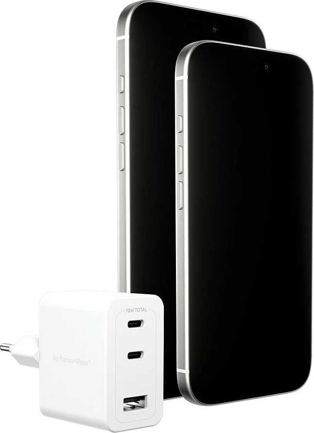 Karikues PanzerGlass empower Turbo 70W, 2x USB-C + USB-A, prizë EU, bardhë
