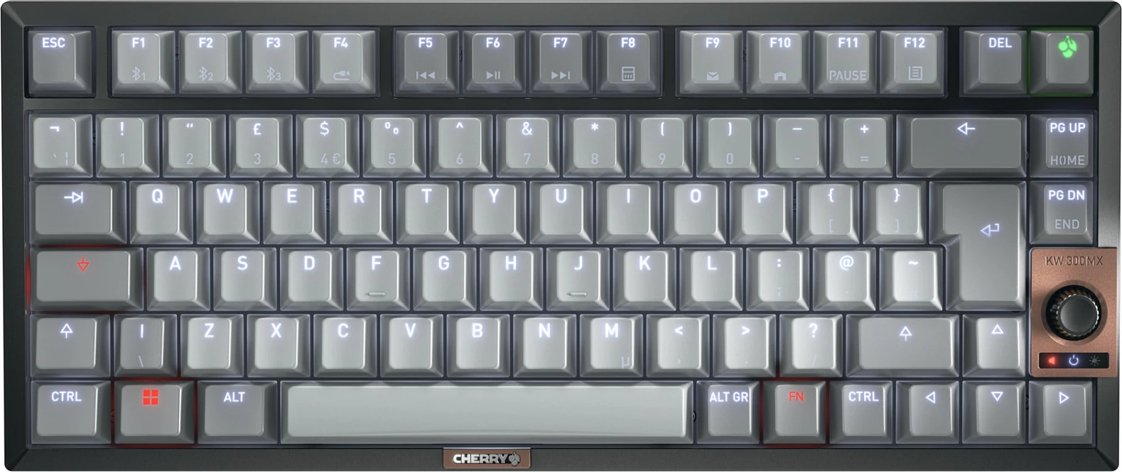 Tastierë wireless Cherry MX2A Silent Red, 75%, QWERTY UK, USB-C, backlight e bardhë, gri e errët