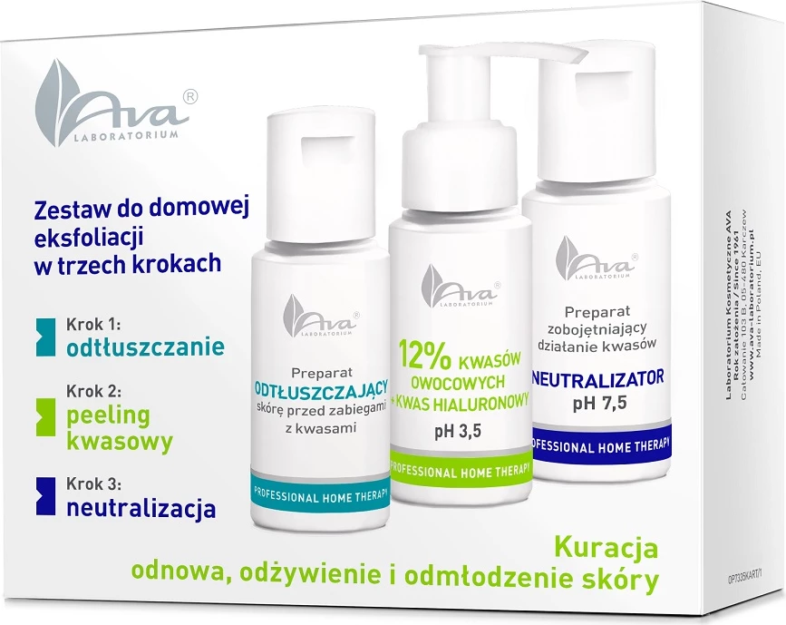 Set eksfolimi për fytyrë Ava Laboratorium 3 hapa për femra, 3 copë