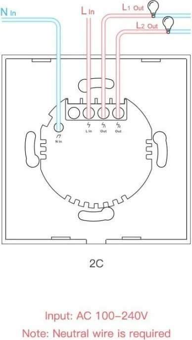 Switch muri smart SONOFF T1EU2C-TX, Wi-Fi + RF433, 2-kanal, EU, i bardhë