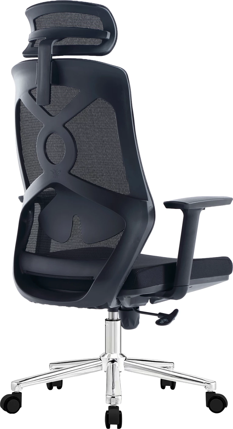 Karrige zyre FLEXORA, material rrjetë e zezë, bazë e kromuar, 60x63x125cm